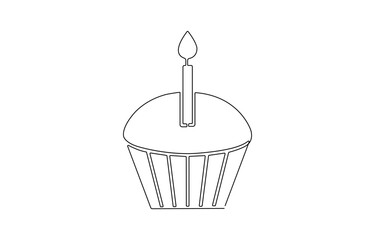 Continuous one line drawing of cup cake. One line drawing illustration of muffin cake, Sweet cupcake simple outline illustration. Continuous line drawing