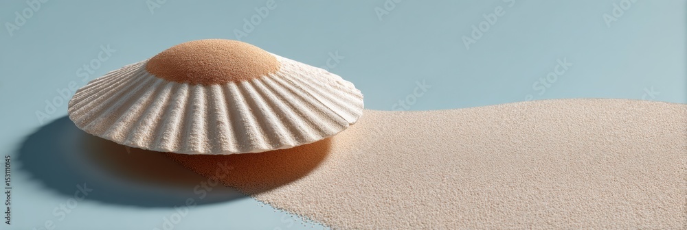 Aufkleber Minimalist Abstract Sand Art with Textured Shell and Smooth Grain Surface - Modern Natural Materials for Sustainable Design and Calm Visual Inspiration