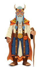 ancient fantasy magic shaman healer man character cartoon vector illustration isolated on white background