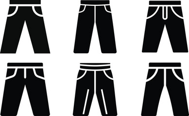 Collection of blue denim jeans for women, men, and children in various casual styles, vector illustration