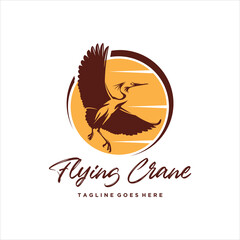 Silhouette Crane Stork Flies Spreading Its Wings Logo Design