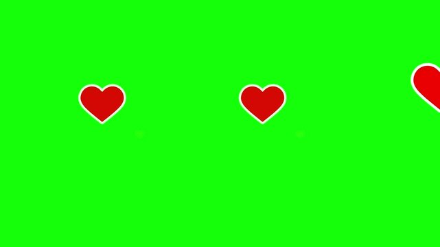 animation of red hearts bouncing on green background