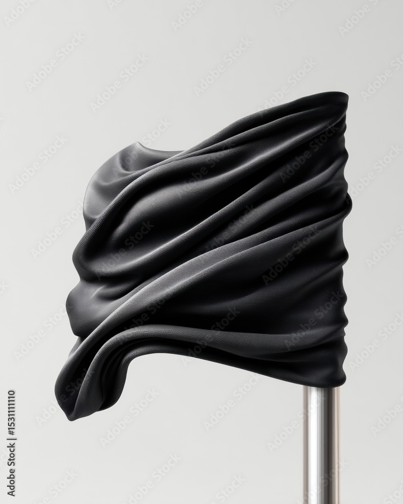 Aufkleber Dynamic Black Flag Waving Dramatically on Pole with Realistic Fabric Texture and Natural Movement against Clean Background for Modern Branding and Marketing