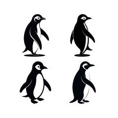 Obraz premium Four black and white penguin silhouettes in different poses