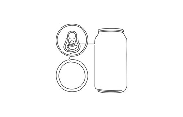Continuous line drawing of soda aluminum can. One line of aluminum can. Soda refreshing drink concept continuous, Doodle container of beer soda water juice packaging. Vector mock up.