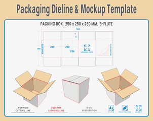Packaging Dieline and Mockup Template. Dieline Real Shape and Dimension. Mockup Template. Fully editable vector.  Equipped die cut lengths prepared for production.