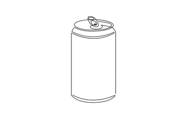 Continuous line drawing of soda aluminum can. One line of aluminum can. Soda refreshing drink concept continuous, Doodle container of beer soda water juice packaging. Vector mock up.