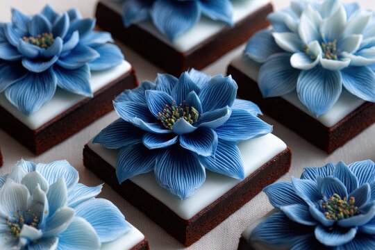 Delicate blue flower-shaped cookies - Powered by Adobe