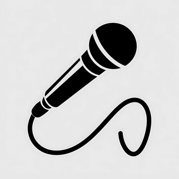 A black microphone icon is isolated on white background