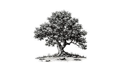 Fototapeta premium Vector illustration Scarlet Hawthorn Tree, wild tree art, natural greenery, forest vegetation, plant drawing, seasonal flora, woodland scene, herbal design, leaf pattern, tree silhouette.