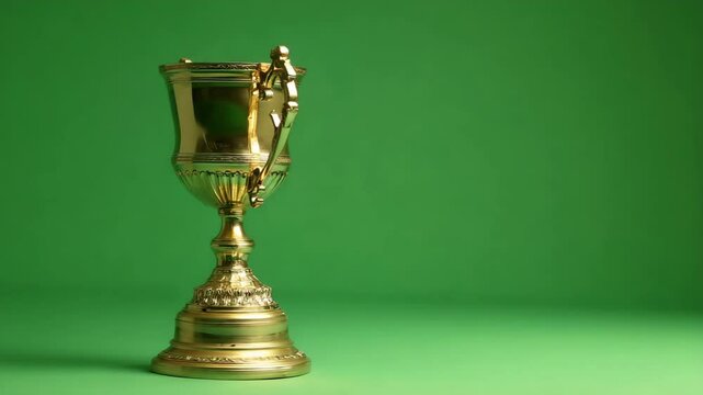 Gold trophy on green background