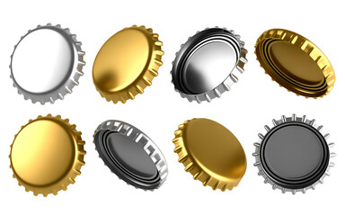 Crown Bottle Caps Silver and Gold Collection isolated on white background