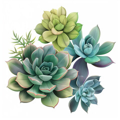 Succulent Composition: A vibrant arrangement of succulents in varying shades of green and blue, showcasing their unique textures and rosette forms.
