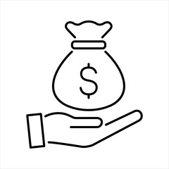 money bag on hand line icon