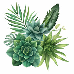 Botanical Beauty: Vibrant illustration of assorted succulent and plant elements, a captivating display of nature's unique shapes, forms, and colors.