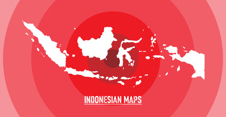 Striking illustration of Indonesian map, featuring a bold white silhouette on a red backdrop with a subtle ripple effect. Ideal for conveying the nation's strength and patriotic spirit