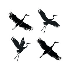 Obraz premium Four elegant black silhouettes of cranes in flight