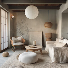 Serene Living Space: The interior embodies modern aesthetics, with minimalist design, gentle daylight, a peaceful atmosphere, and clean lines, perfect for rest and reflection.