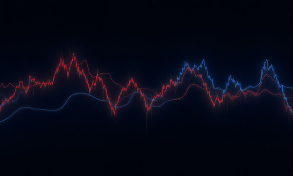Red and blue line graphs on dark background