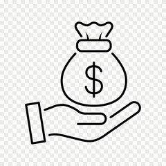 money bag on hand line icon