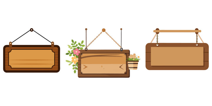 Rectangular wooden signboard with visible grain, hanging outside a bakery café with flowers