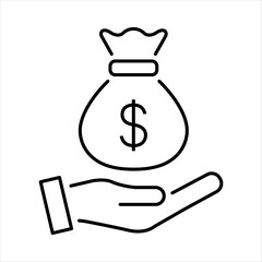 money bag on hand line icon