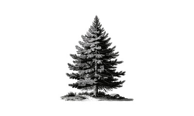 Vector illustration, Silver Fir Tree, pine tree artwork, botanical sketch, wild forest elements, evergreen branch design, natural landscape, seasonal greenery concept.