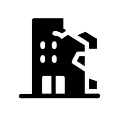 Icon of a damaged building to signify destruction or disrepair