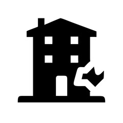 Icon of a damaged building to signify destruction or disrepair