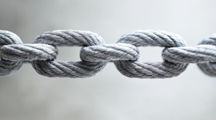 A close-up of a chain with interlocking links, set against a blurred, neutral background.