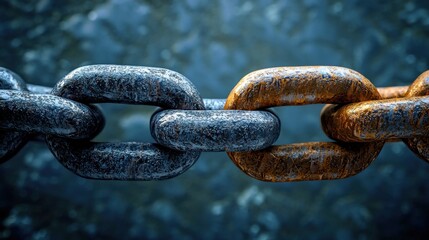 A rusty chain links against a dark, textured background.