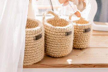 Stylish handmade jute bag, perfect for eco sozy room settings