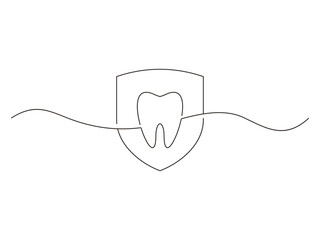 continuous line drawing dental with shield design, shield vector illustration, isolated on transparent background