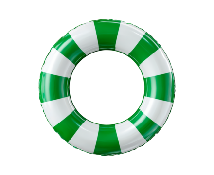 Green and white lifebuoy ring on transparent background, PNG