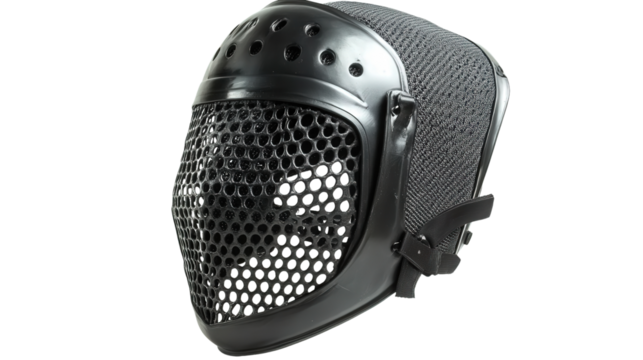 Flexible fencing mask with cooling vents, Transparent background, PNG file