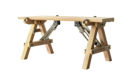 Foldable sawhorse with clamps, Transparent background, PNG file