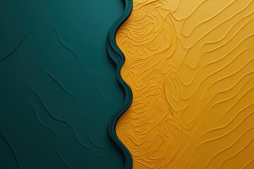 Abstract Background Wavy Layers with Dark Teal and Mustard Yellow Textured Surfaces
