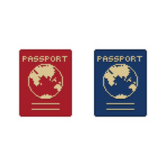 passport icon 8 bit, pixel art travel 8-bit icon for game  logo. 