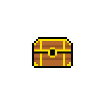treasure chest icon 8 bit, pixel art treasure 8-bit icon for game  logo. 