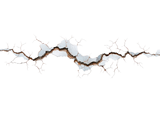 Realistic horizontal crack with exposed roots on transparent background, PNG