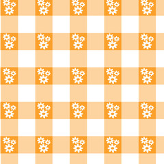 Pastel color gingham check seamless pattern with flowers