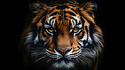 Naklejka premium Close-up portrait of a tiger's intense gaze.