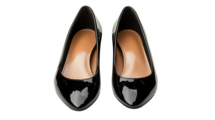 Formal patent leather pumps with low heels, Transparent background, PNG file