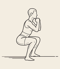 Line Art Simple Figure Doing Squat Exercise