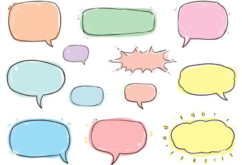 Pastel Hand Drawn Speech Bubbles Set On White Background