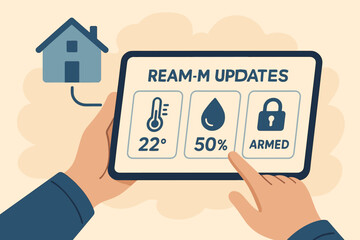 Real-Time Home Monitoring. Home monitoring Vector illustration of user receiving real-time updates on temperature, humidity, and
