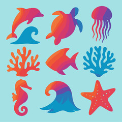 Underwater Fantasy Marine Silhouettes