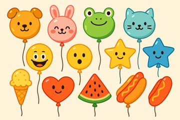 Creative Balloon Showcase. Vector illustration of balloon shapes showcase with creative designs: animals, cartoon faces, stars,