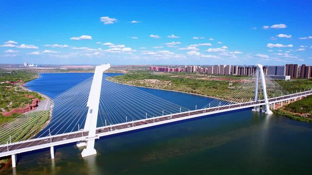 Aerial photography of the Ulanmulun River in Ordos Kangbashi New District, Inner Mongolia, China