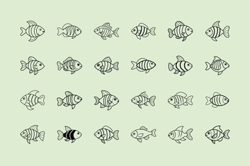 Orange Chromide, aquarium fish, line art illustration